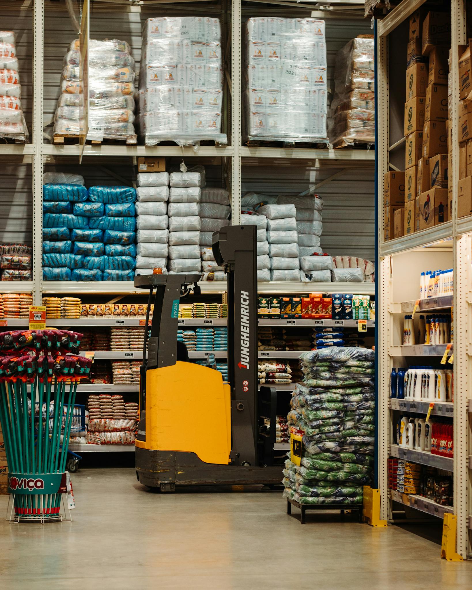 A Warehouse With Stacked Goods Shelves And